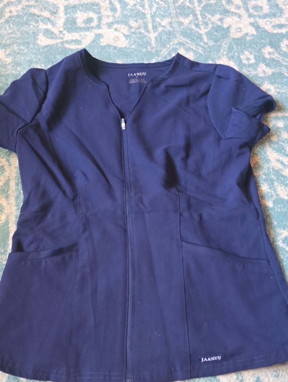 Jaanuu Navy Zip-Front Medical Scrub Top